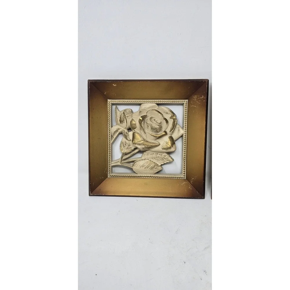 Vtg Syroco Hollywood Regency wall hanging plaques set of 2 flower mid century
